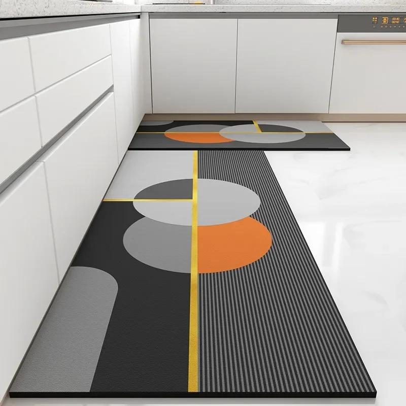 Kitchen Floor Mat Absorbent Non-slip Carpet Quick-drying Diatom Mud Oil Absorption Long Foot Mats Gray Rug Home Decoration Rugs