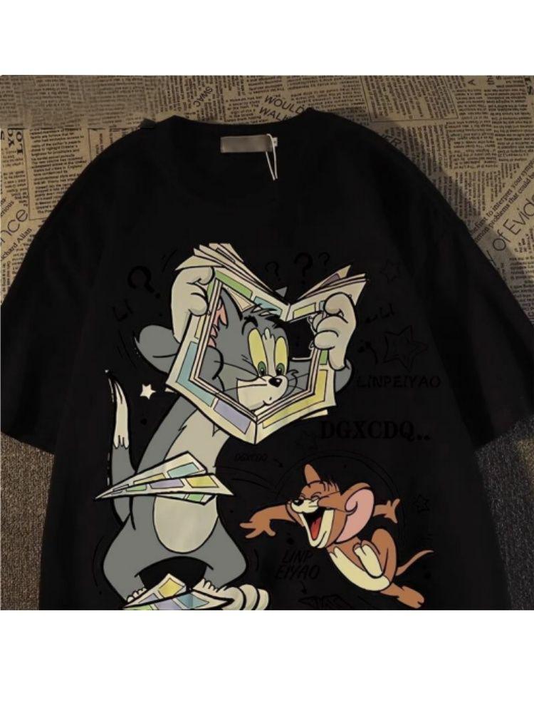 Potištěné tričko Tom a Jerry Pánské Dámské Letní Móda Ležérní Košile s Krátkým Rukávem Pohodlné Pánské Dámské Oblečení