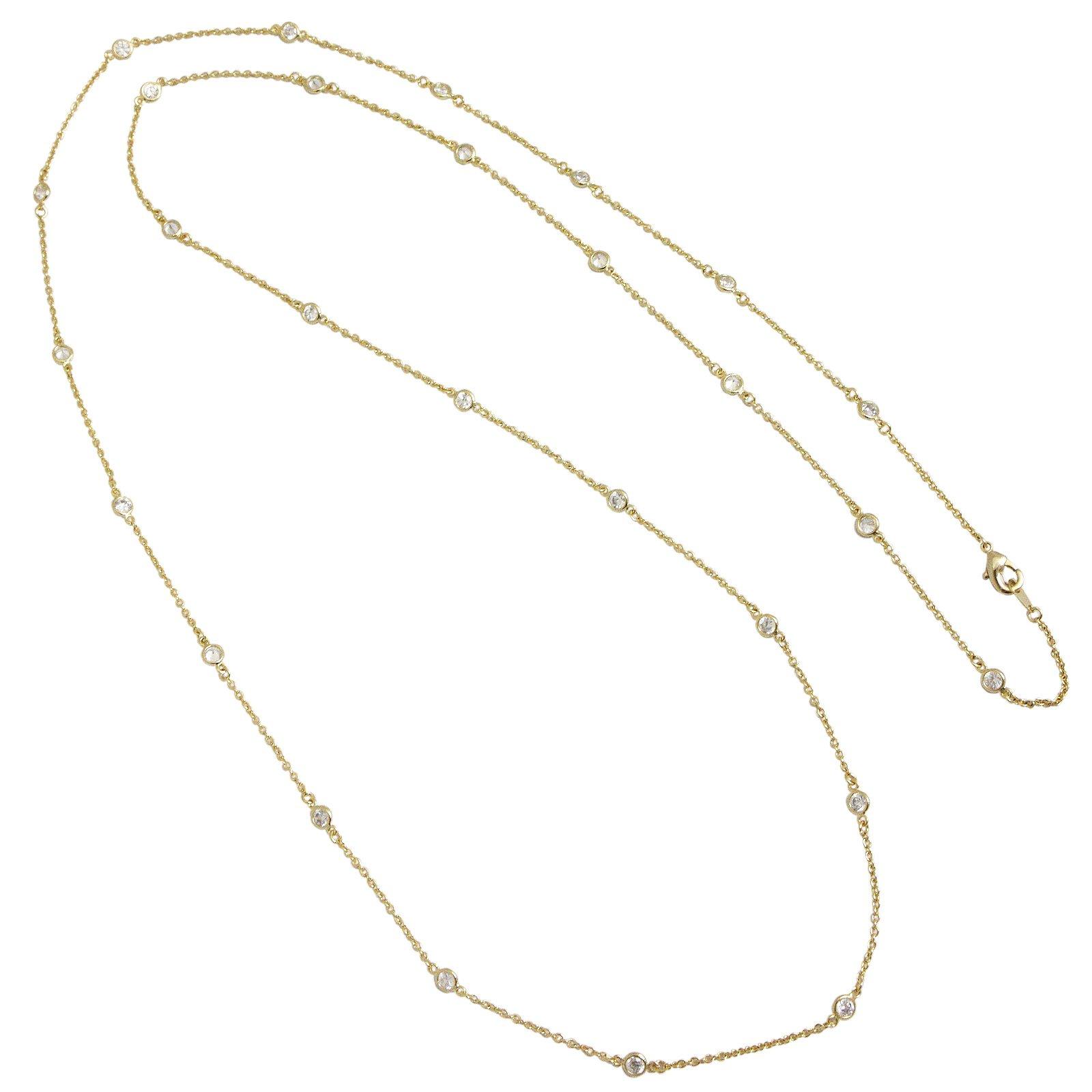 [VINGTAINE] Elegant Stone Chain Long Necklace Cubic Zirconia CZ Station Necklace C93-8-g