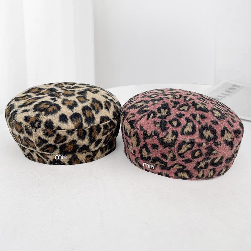 Leopard Print Beret Children'S Season Literary Retro Octagonal Hat Internet Celebrity Personality Versatile Painter Newsboy Hat