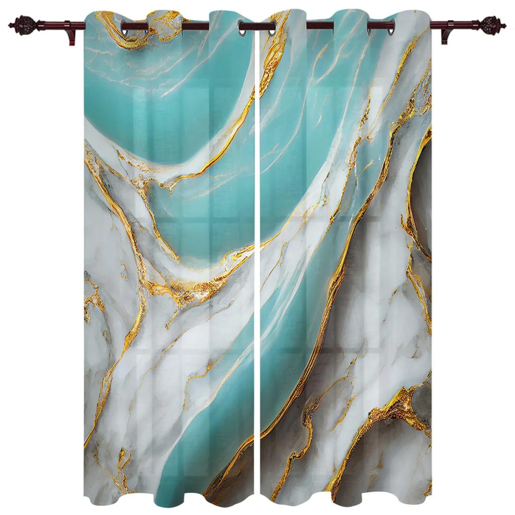 Marble Texture Aqua Curtains for Bedroom Living Room Drapes Kitchen Children's Room Window Curtain Modern Home Decor