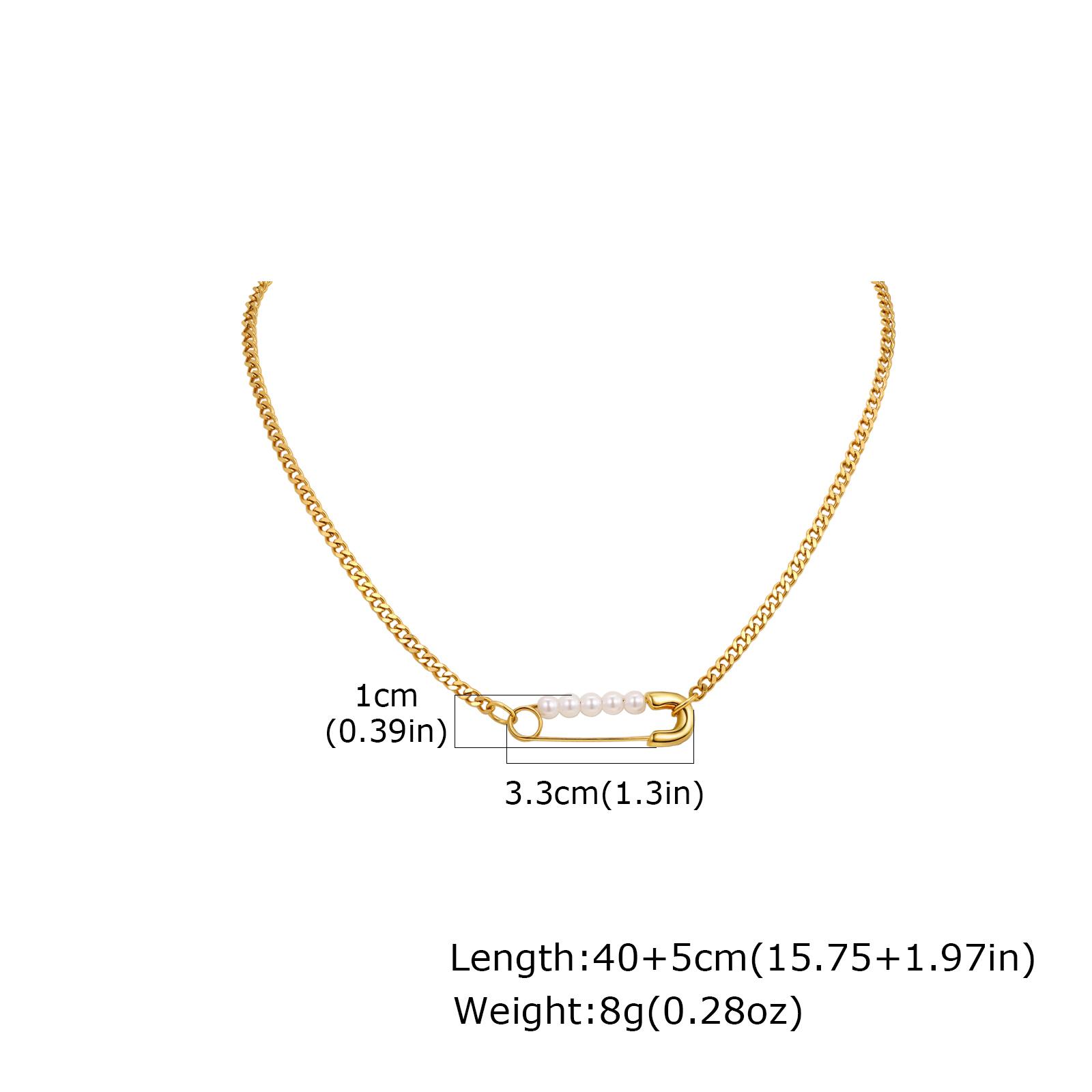 Classic Imitation Pearl Paperclip Pendant Necklace for Women, Gold Plated Stainless Steel Necklace, Exquisite Jewelry Daily Wear