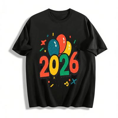 2026 New Year Party Graphic Casual Unisex Top Pure Cotton T-shirt
