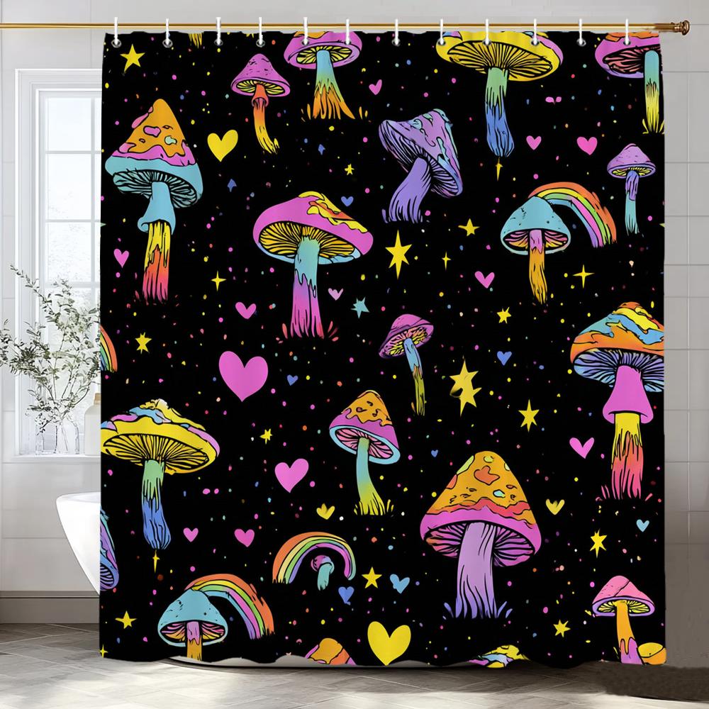 Modern Cartoon Fairy Tale Mushroom Pattern Shower Curtain,Polyester Fabric Washable Bathroom Curtains,Home Decoration With Hooks