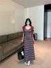 Contrasting Color Striped Suspender Dress Women's Summer New Seaside Photo Vacation Temperament Waist Thin Dress Set
