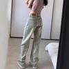 Women's High Waist Narrow Wide Leg Jeans Slight Retro Light Wash Denim Straight Floor Length Trousers Casual Autumn Pants