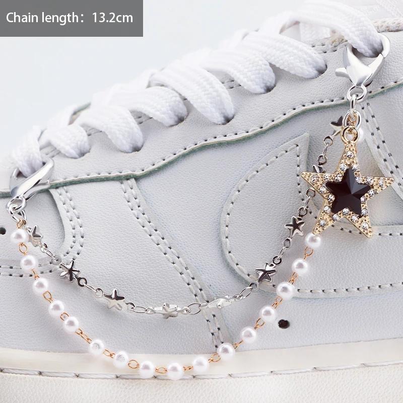 1PCS Luxurious Diamond DIY Heart Star Pearl Shoe Chain Punk Original Detachable Studded Pentagram Shoe Accessories Jewelry Penda