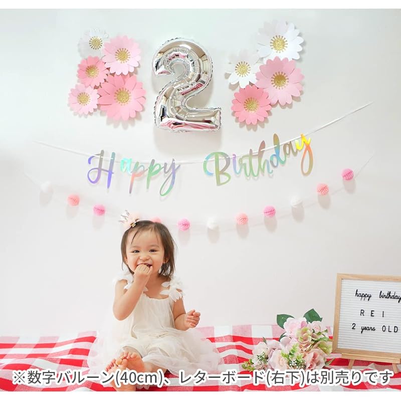 Regalo Geburtstag Dekorationen Set für Mädchen, Geburtstagsdekorationen, Rosa Buchstabenbanner, Happy Birthday Girlande, Partyblumen, Jubiläum (Rosa herum)