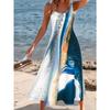 Women Sleeveless Dress Round Neck with 3D Print Long Maxi Dress for Summer Beach Vacation Casual Wear
