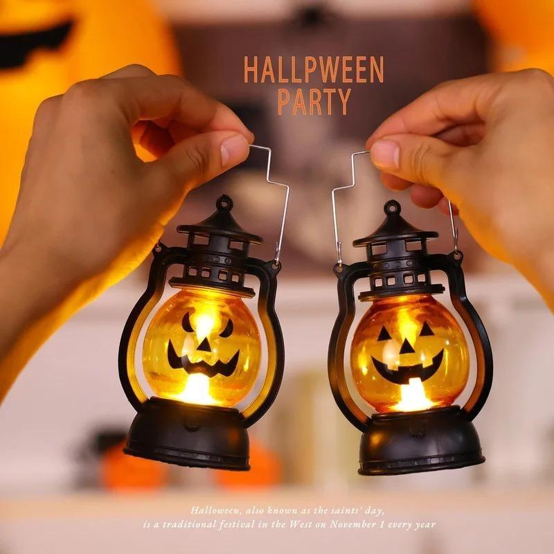 Décorations d'Halloween Bougie LED Lumière Citrouille Vintage Fantôme Lanterne LED Suspendue Lampe Décorations de Fête d'Haloween Fournitures Cadeau de Fête