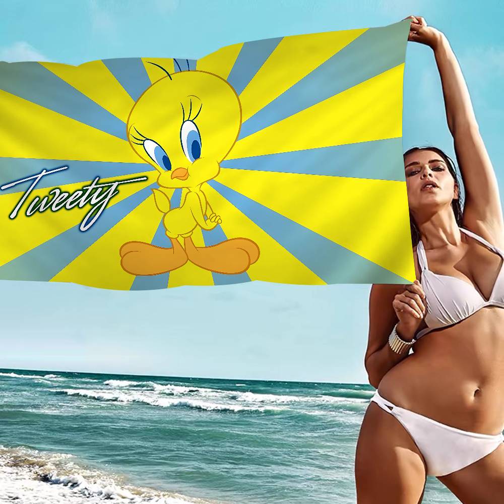 Yellow Cartoon T-Tweetys Bird Microfiber Blanket Quick Drying Beach Towels Oversized Printing Super Absorbent Pool Towel Blanket