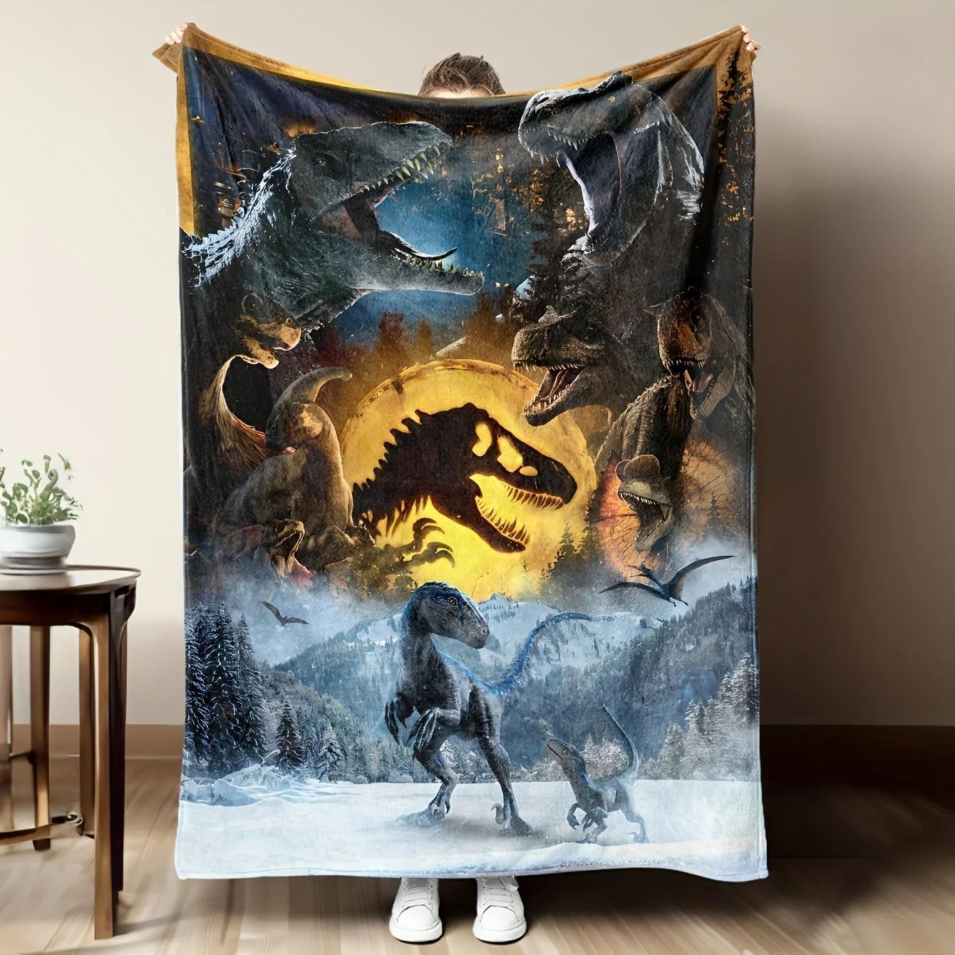 

Prehistoric Dinosaur Kingdom Flannel Throw Blanket,Twilight Forest Design with Ancient Beasts,Wild Mysterious Fantasy Bed Decor 80x120cm