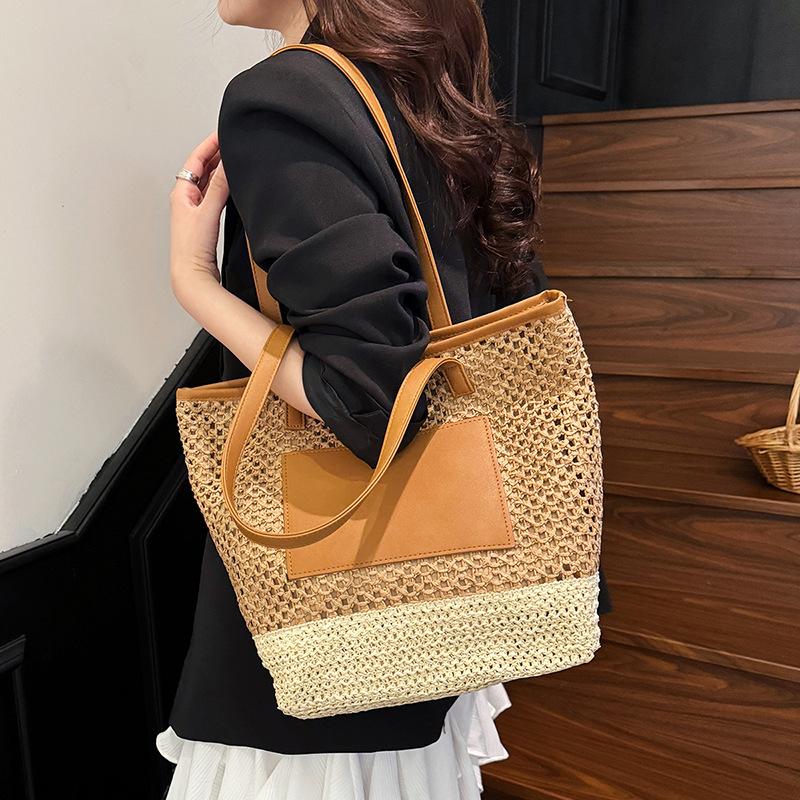 Summer Large-capacity Straw Woven Bag Women's New Versatile Shoulder Bag Woven Vegetable Basket Tote Bag