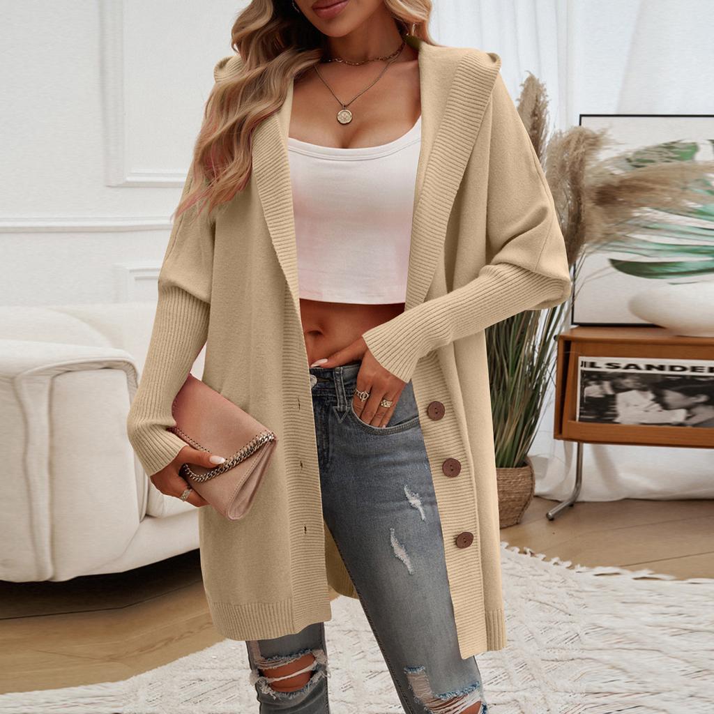 Women's Casual Loose Cardigan Breasted Hooded Sweater Jacket