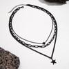 PuRui Hip Hop Black Star Geometric Pendant Necklace for Men Multilayer Black Link Chain Choker Collar Rock Zircon Party