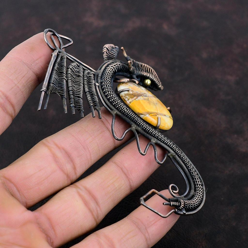 Pandantiv Mookaite Brecciat Înfășurat în Sârmă de Cupru Pandantiv cu Piatră Prețioasă Bijuterii Handmade Pandantiv Dragon Pandantiv Uimitor Bijuterii din Cupru Cadou pentru Ea