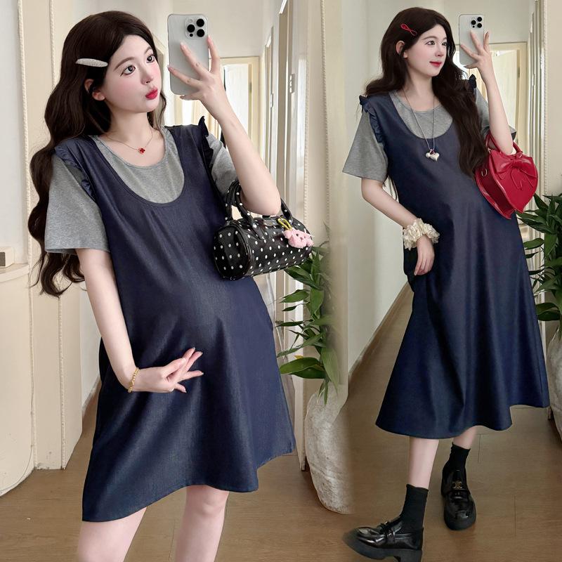 2026 Ultra-Light Tencel Denim Maternity Skirt: Cool Two-Piece Look, Loose Fit, Plus Size M