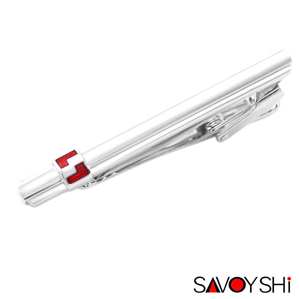 Savage Metal Minimalist Red & Blue Meander Tie Clip and Cufflinks Set