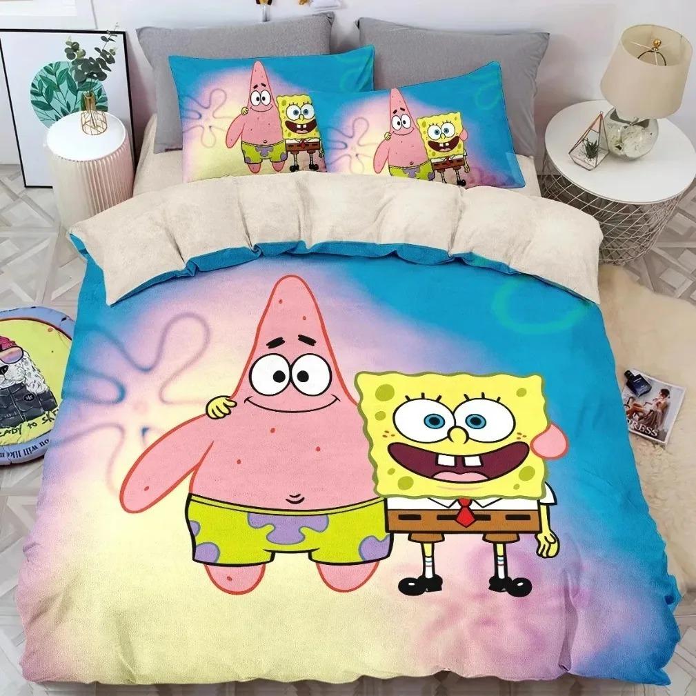3D Hot Sale Multiple Sizes SpongeBob SquarePants Cartoon Print Bedding Set Adult and Kids Bedding Set Luxury Gifts 155x200cm