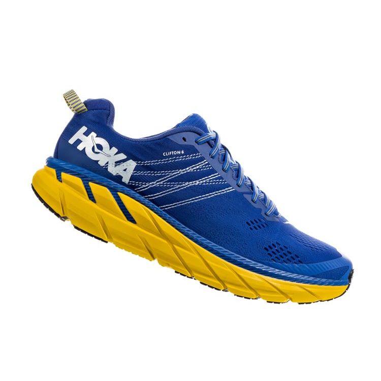 Hoka One One Clifton 6 Low Top Running Shoes Men sneakers Yellow Blue 1102872-NBLM