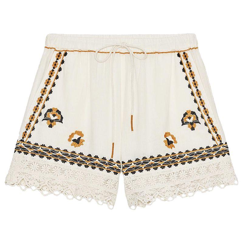 Zaprha 2025 Summer New Fashion Contrast Color Embroidery Design Mid Waist Tether Adjustable Shorts 2903242