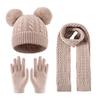3-12Y Children's Warm Knitted Hat Scarf Gloves Set Thickened Lining Knit Beanie Warm Neck Scarves Windproof Outdoor Protecting
