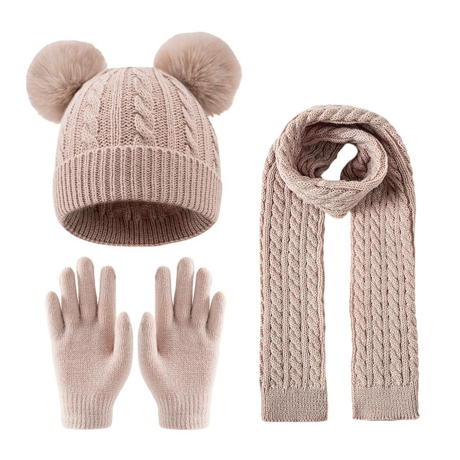 3-12Y Children's Warm Knitted Hat Scarf Gloves Set Thickened Lining Knit Beanie Warm Neck Scarves Windproof Outdoor Protecting