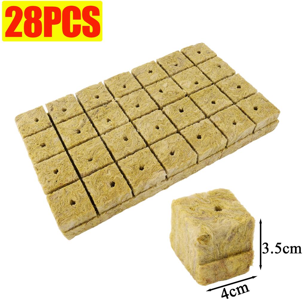 28/600pcs Stonewool Hydroponic Grow Media Cubes Plant Cube Soilless Substrate Seeded Rockwool Plug Seedling Block Garden Supply