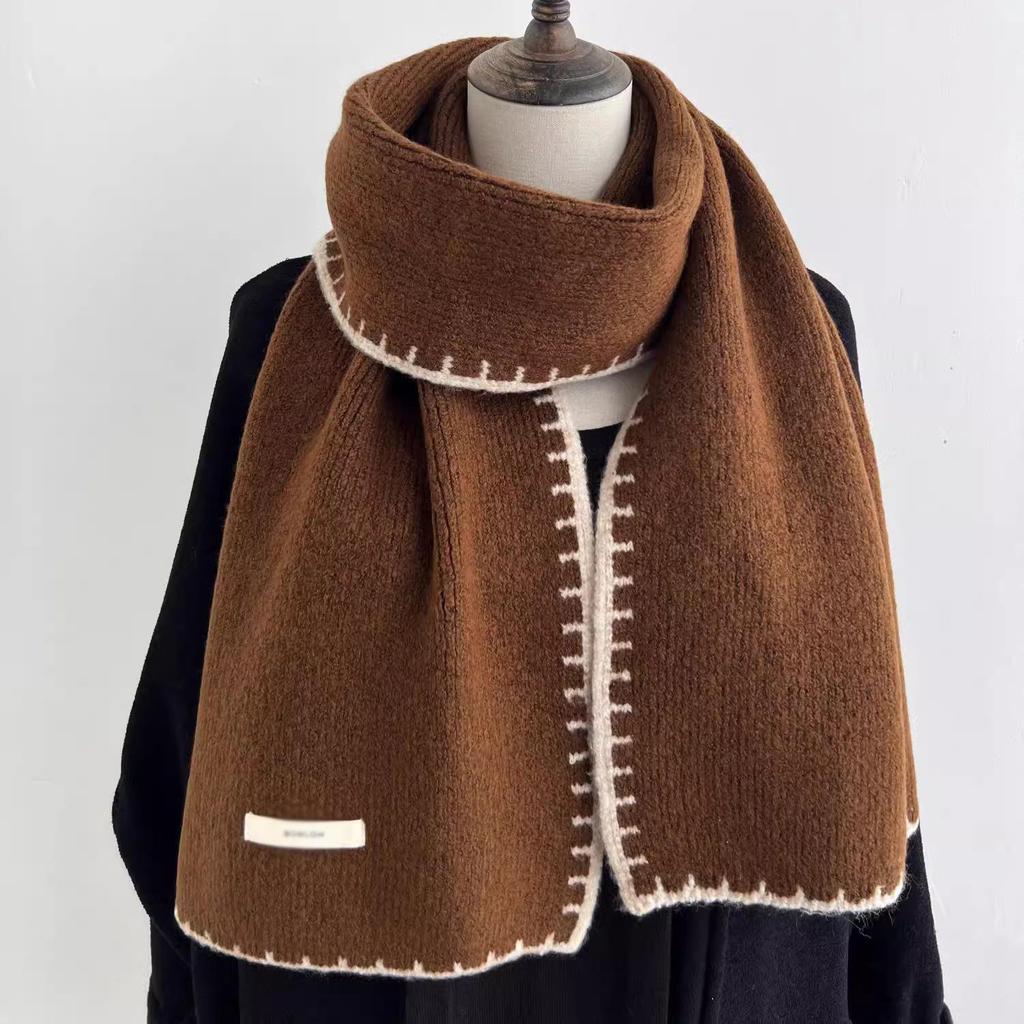 Atmosphere Lace Red Wool Knit Scarf - Women's Korean-Style Versatile Winter Warm Cashmere Trendy Neck Warmer