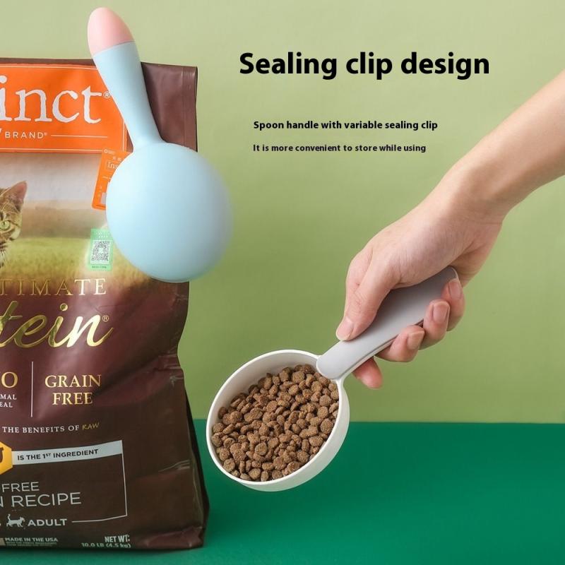 Pala pentru hrana animalelor de companie Cupa pentru hrana pisicilor cu clips de sigilare Multifunctional Plastic Hrana pentru animale de companie Dedicat Măsurare Lingura pentru hrana animalelor de companie