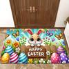 Happy Easter Bunny & Eggs Rectangular Area Rug, Cute Rabbit Spring Floor Mat, Non-Slip Washable Holiday Decor Carpet