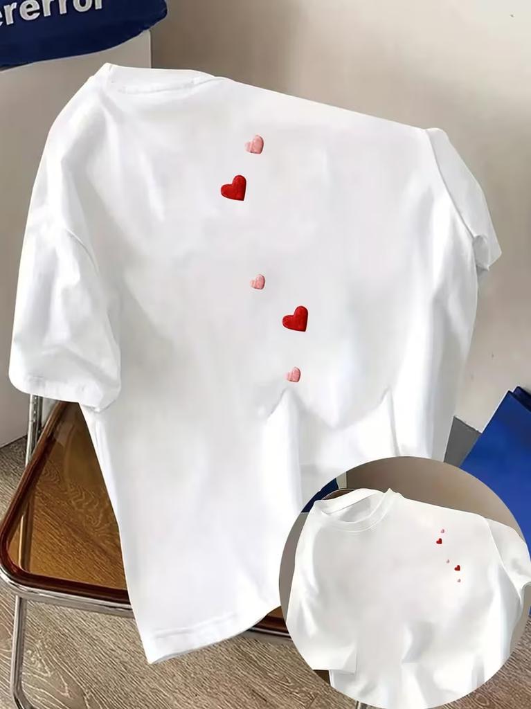 Fashion Unisexs Unisexs Tshirt With Heart Print Doublesided Love Design Round Neck Casual Top Summer New Fall Casual Attire