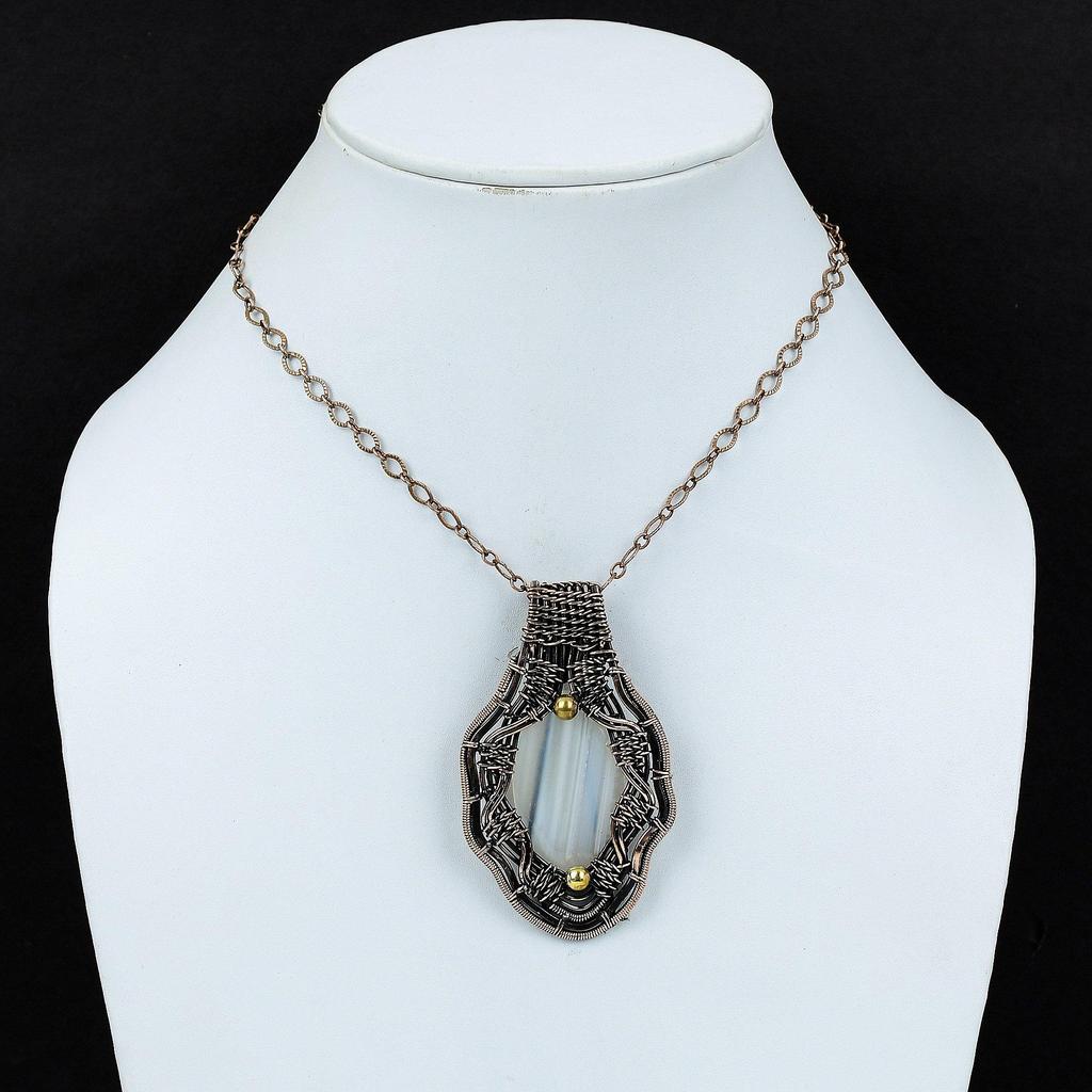 Botswana Agate Pendant Copper Wire Wrapped Pendant Gemstone Copper Jewelry Handmade Dainty Pendant Wire Wrapped Jewelry Gift For Anniversary