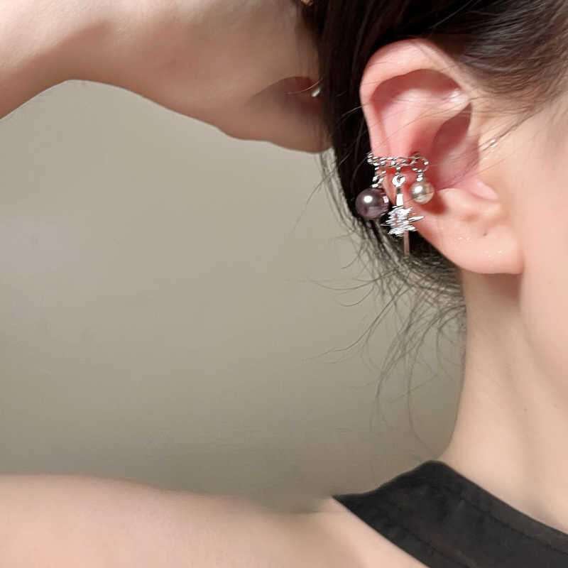 1Pc Retro Imitation Gray Pearl Star Clip Earrings for Women Girls New Trend Zircon Drop Without Hole Earrings Jewelry Wholesale