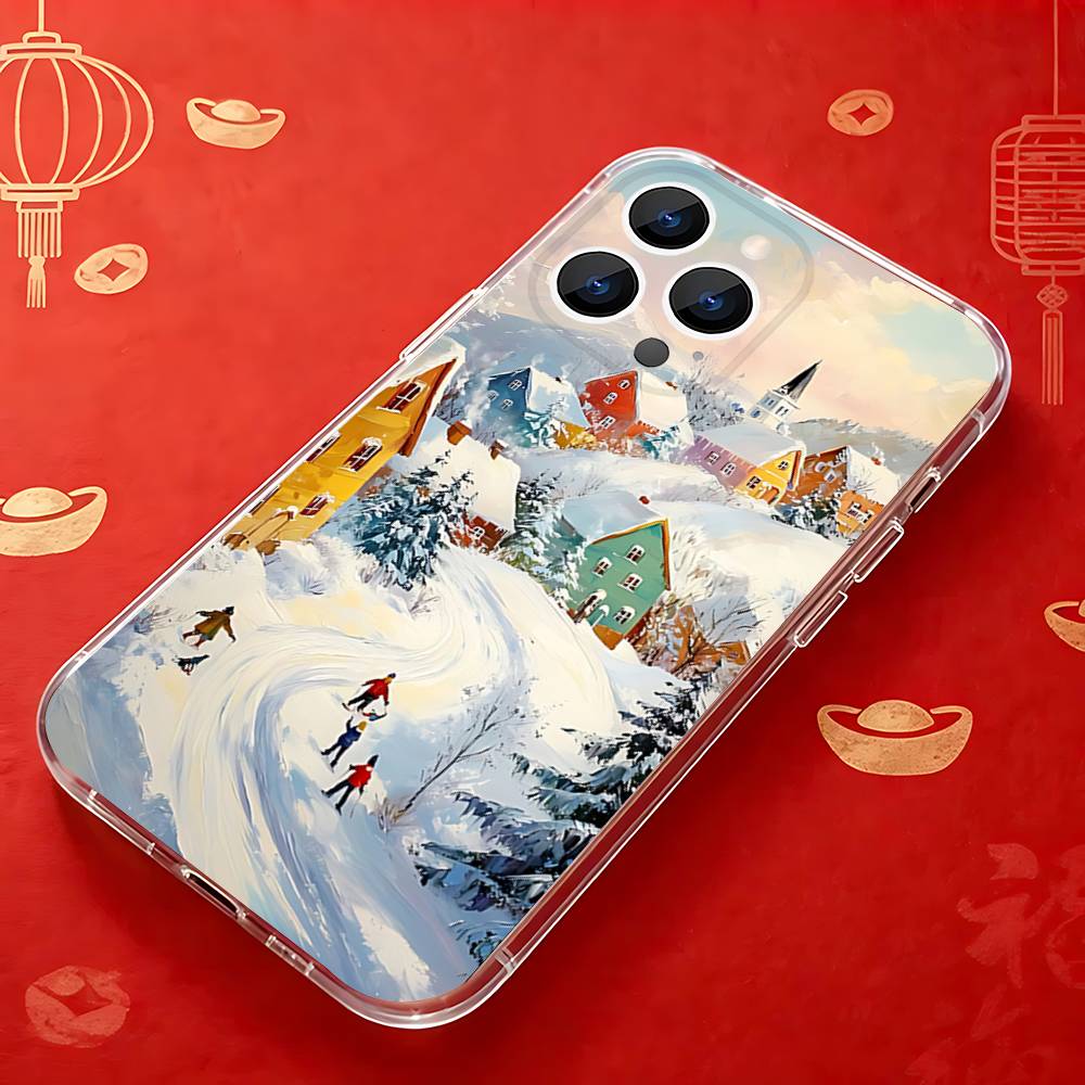 

Rural snow scenery Phone Case for iPhone 16 15 14 13 12 11 17 Plus Pro Max X XR XS Max Soft Clear Tpu iPhoneX