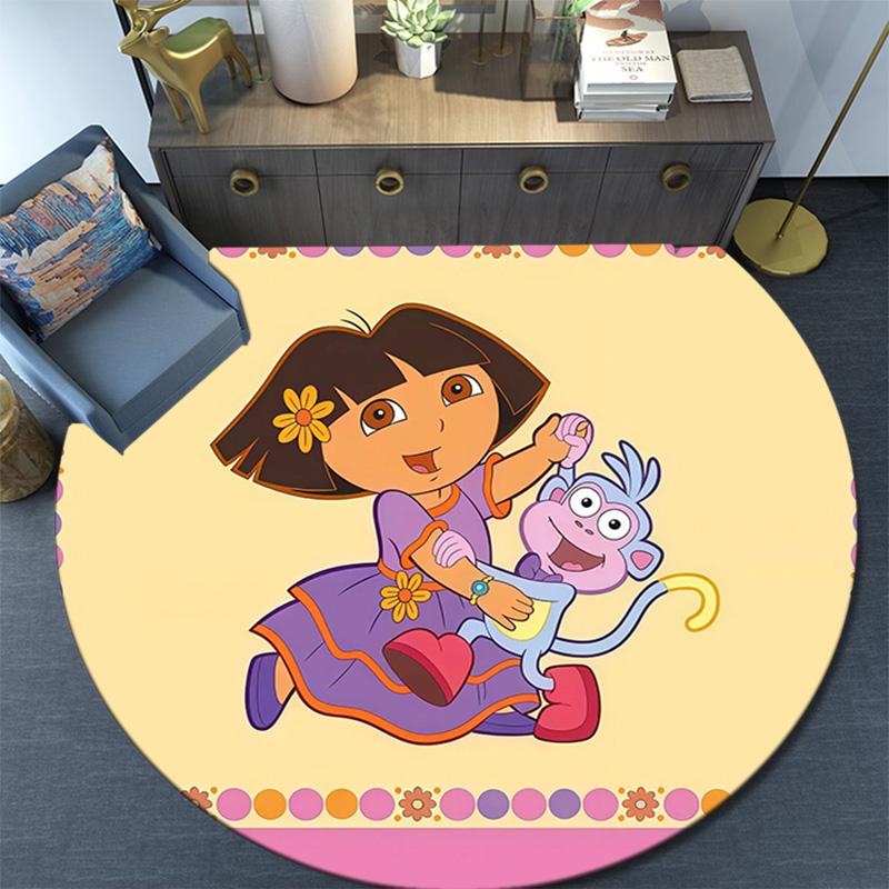Dora the Explorer2 Round Area Rug,Carpet Rug for Living Room Bedroom Sofa Playroom Decor,Non-slip Floor Mat