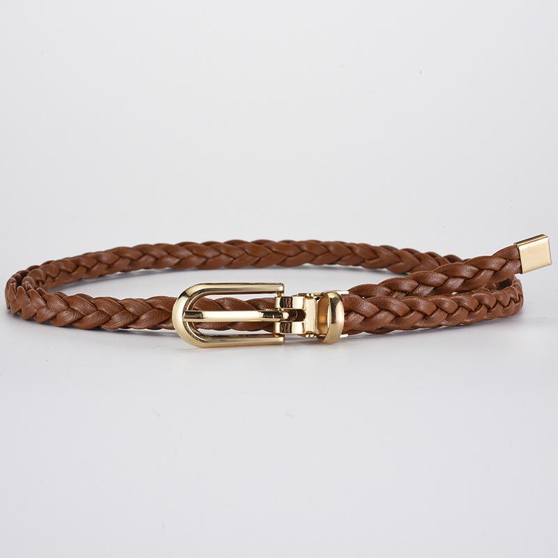 Women's Korean Style Candy Color Knotted Braided Leather Belt with Clip Buckle