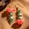 Dangle Pearl Earrings 1 Pair Lotus Flower for Women, Vintage 3D Pink Chinese Style Jewelry Drop Earring, Faux Crystal Floral Hanfu Cosplay Accessories