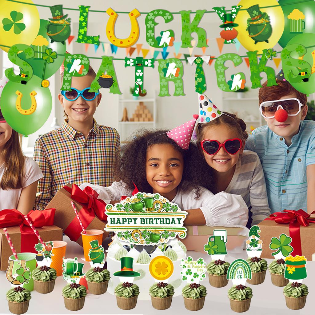 Irish Theme Paper Party Decoration Set Event Planning Supplies Party Accessories Banners and Cake Toppers with Balloons