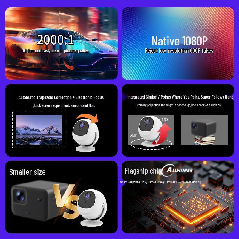 

Ultra HD 4K Portable Android Projector for Home & Mobile Use US Electronic Focus білий