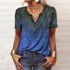 Women's Fashion Casual V-neck Short Seeve Ethnic Printing Button Loose Top
