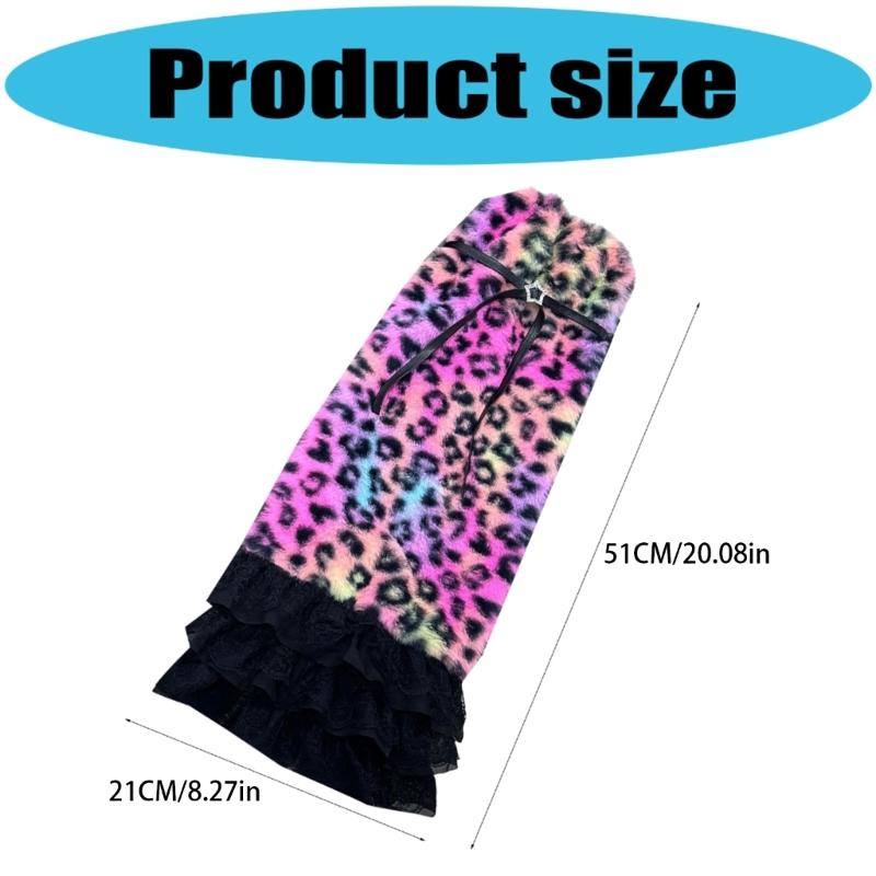 1 Paar bequeme Fleece-Beinlinge zum Stapeln mit Leopardenmuster und Spitzenbesatz, verstellbar für Outfits bei kaltem Wetter