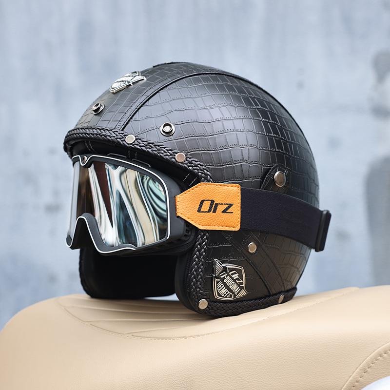 All Season 3/4 Half Face Motorcycle Helmet Unisex Retro Style DOT Approved Solid ABS Shell Adjustable Motorbike Safety Helmet