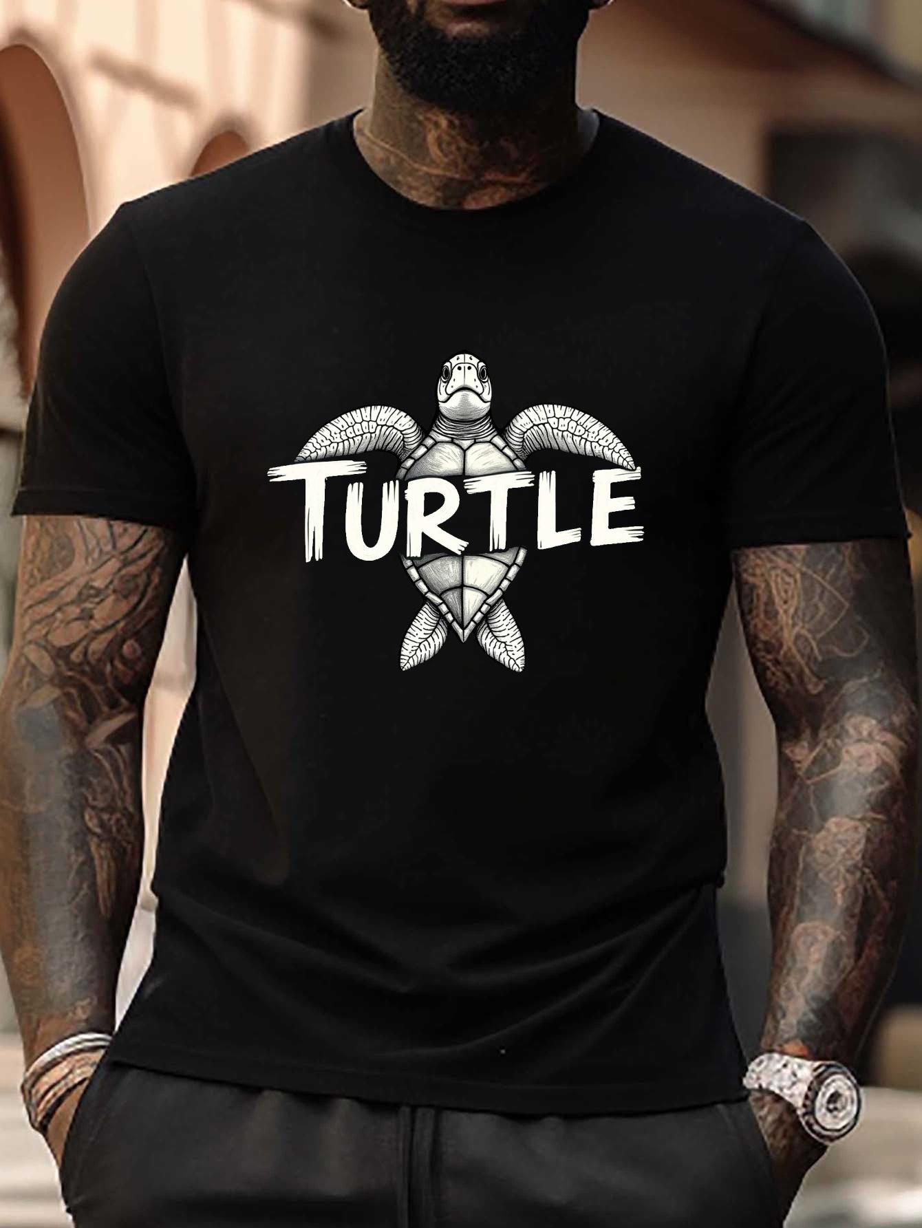 Plus Size T-shirt - Turtle Sea Enthusiast Monochrome Graphic Tee with Geometric Shell Design S