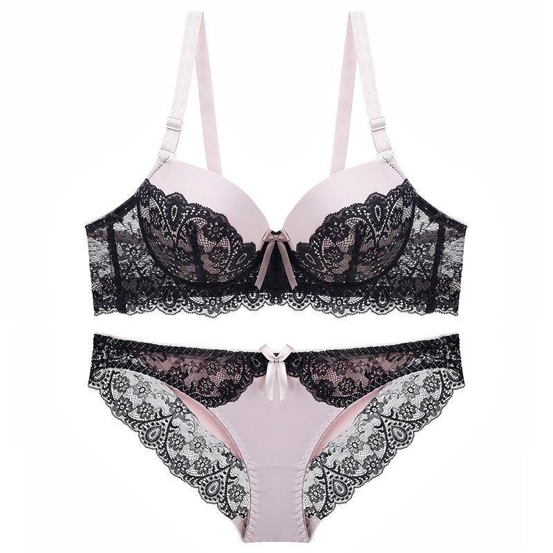 European and American Style Women Lingerie Set Sexy Lace Underwear Set Adjustable Gathered Push Up Bra and Panty Set