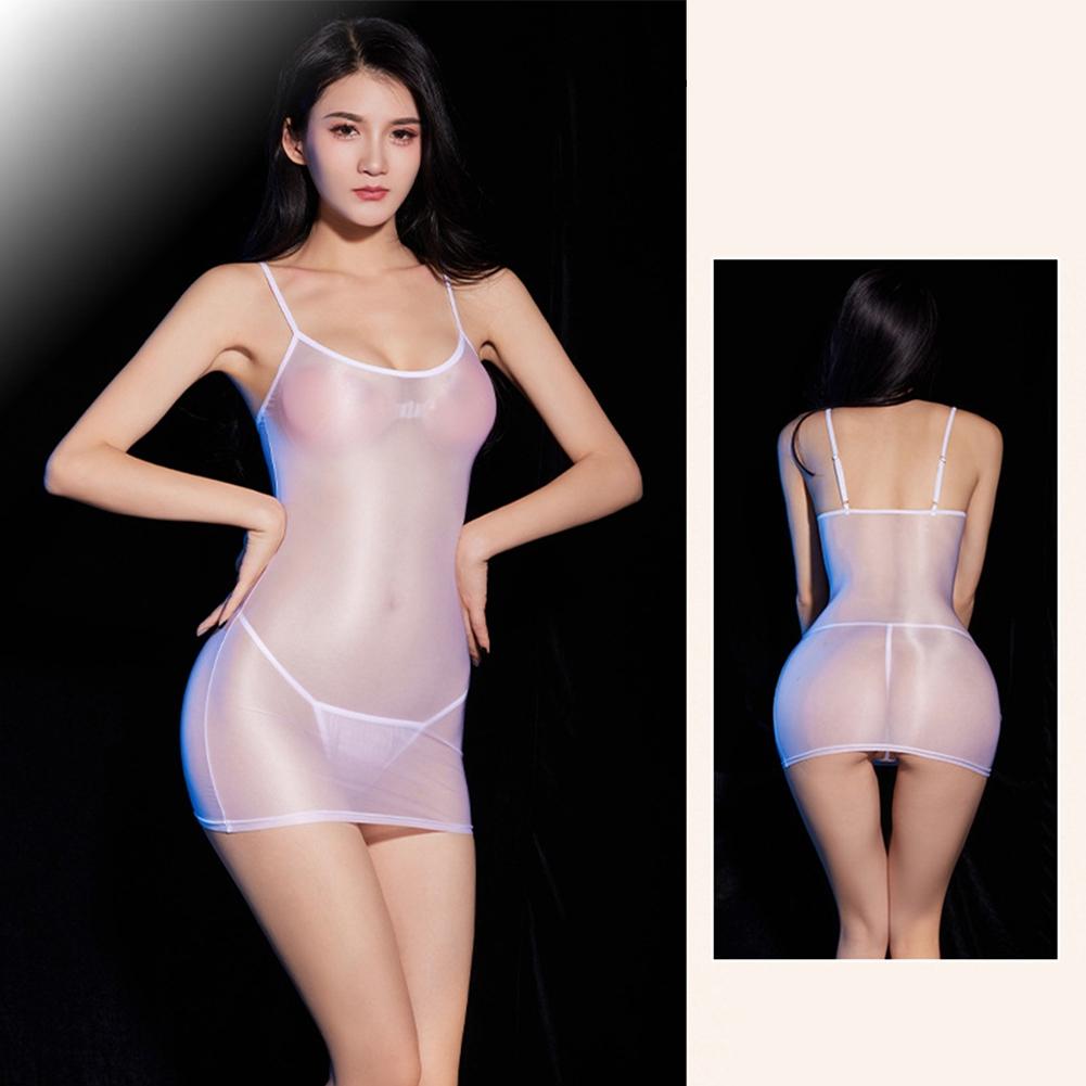 Sexy Nightgown Sheer Shiny Silky Nightwear Transparent Backless