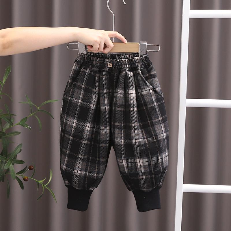 

2024 Детские зимние стеганые брюки в клетку на флисовой подкладке - Толстые, теплые, удобная повседневная одежда 110 cm чёрный