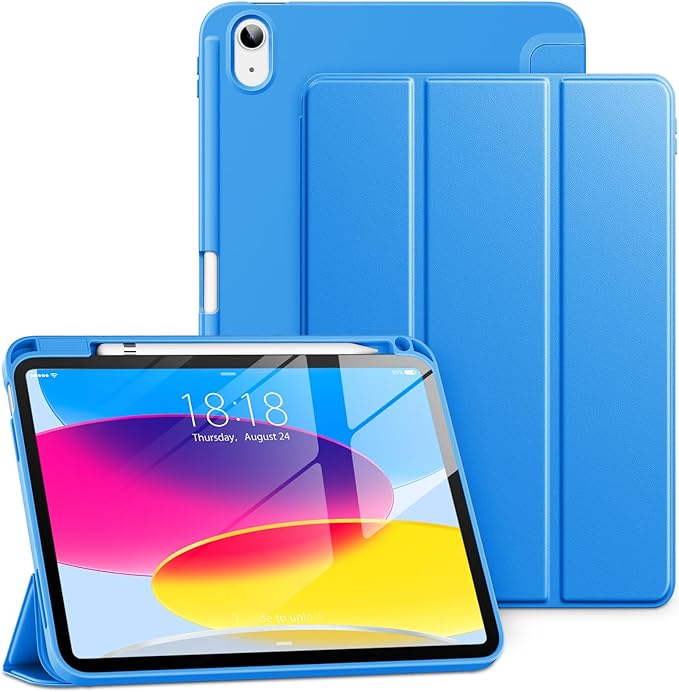 New Tri-fold Soft TPU PU Leather Tablet Case for iPad 10.9" 2022 - Lightweight Folio Stand with Pencil Holder-Auto Sleep/Wake