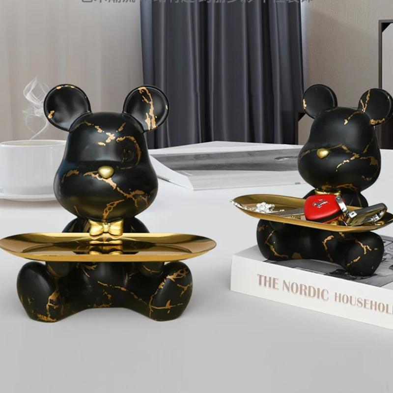 Trendy Colorful Graffiti Bear Abstract Resin Storage Statue Cute Doodle Animal Organizer Desk Holder for Home Office Ornaments