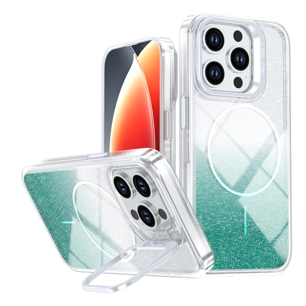 For iPhone 14 Pro Max Magnetic Case Gradient Glitter Shockproof TPU PC Phone Cover Compatible with MagSafe